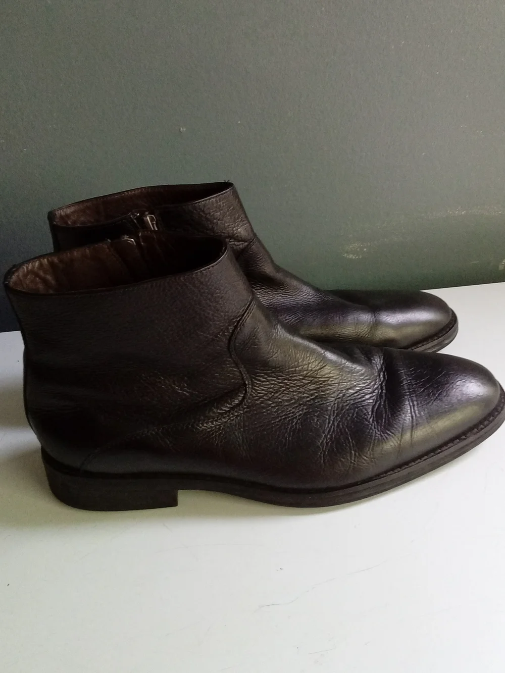 Mens Black Leather Side Zip Ankle Boots Almond Toe Dress Boots